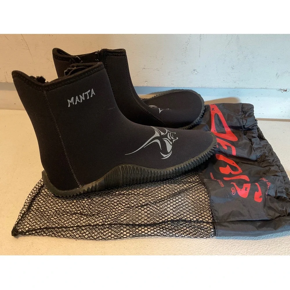 Manta Neoprene Scuba Dive Boots Black Zip Up Wetsuit Booties Size LG 10-11